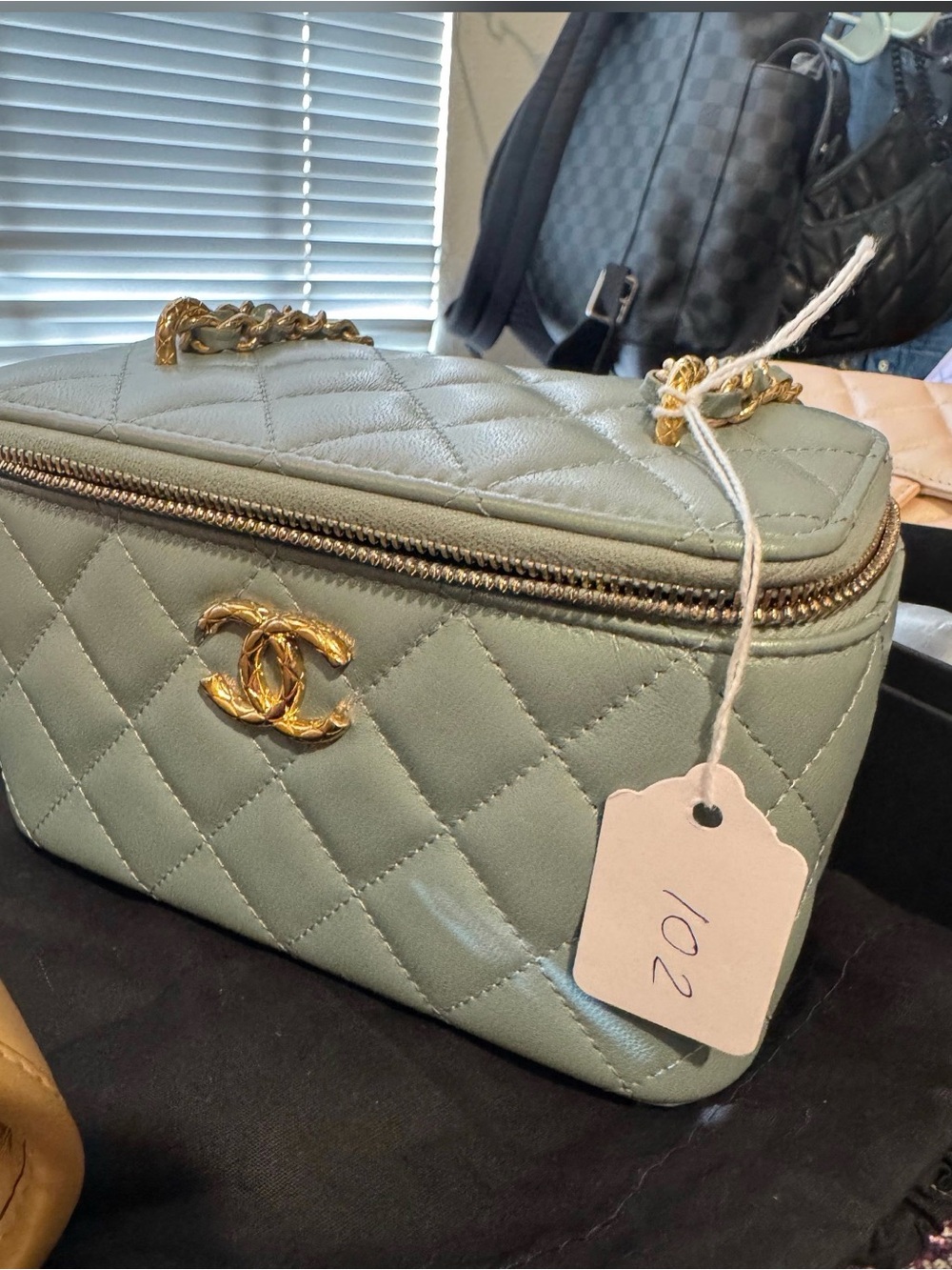 CHANEL Quilted Mini Vanity in rare color Light Sage with Gold Hardware